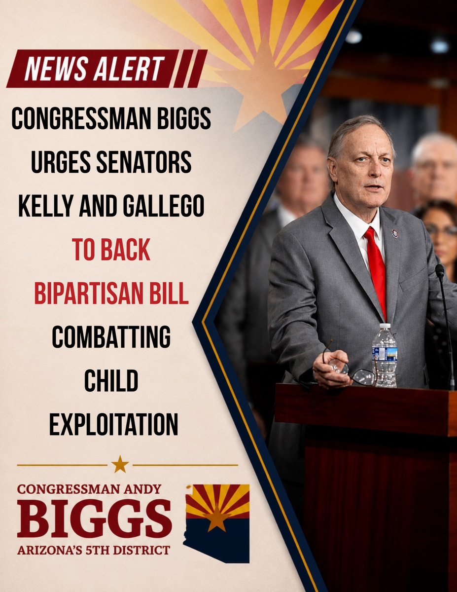 RepAndyBiggsAZ's tweet photo. Today, I’m calling on U.S. Senators Mark Kelly and Ruben Gallego to join my efforts to protect our children and champion the Coercion and Sexual Abuse Free Environment (CSAFE) Act to the finish line in their chamber.

It’s time for action. It’s time for the U.S. Senate to pass CSAFE.