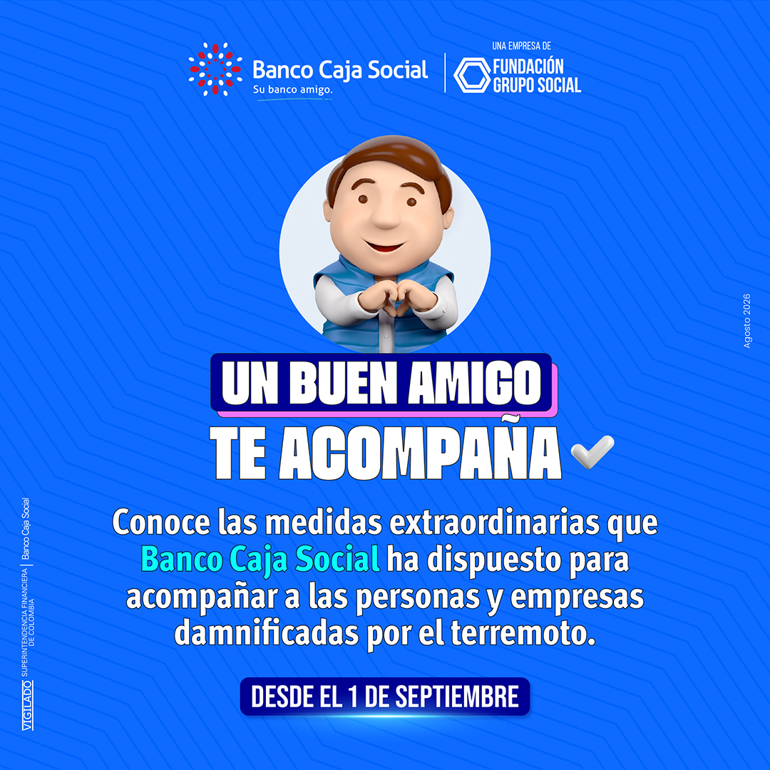 bancocajasocial's tweet photo. El país y las regiones más impactadas por el terremoto enfrentan grandes desafíos para recuperar su tejido productivo.

Por eso, Banco Caja Social ha decidido desplegar medidas extraordinarias para acompañar a las familias, los empresarios y las empresas damnificadas, a partir de sus necesidades.

Estas medidas estarán disponibles desde el 1 de septiembre.
Conoce la información en https://t.co/2pjTTprYtz