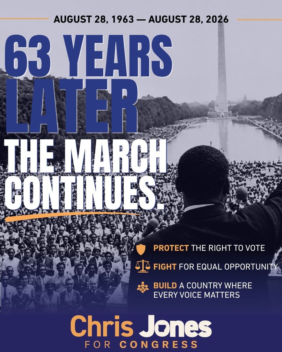 JonesForAR's tweet photo. 63 years ago, Americans marched on Washington to demand this country keep its word.

Today, we honor that legacy by defending the freedom to vote and the belief that every person counts.

63 years later, we’re still moving forward.

#MarchOnWashington #ChrisJonesForCongress #AR02 https://t.co/NMj6rYy4K1