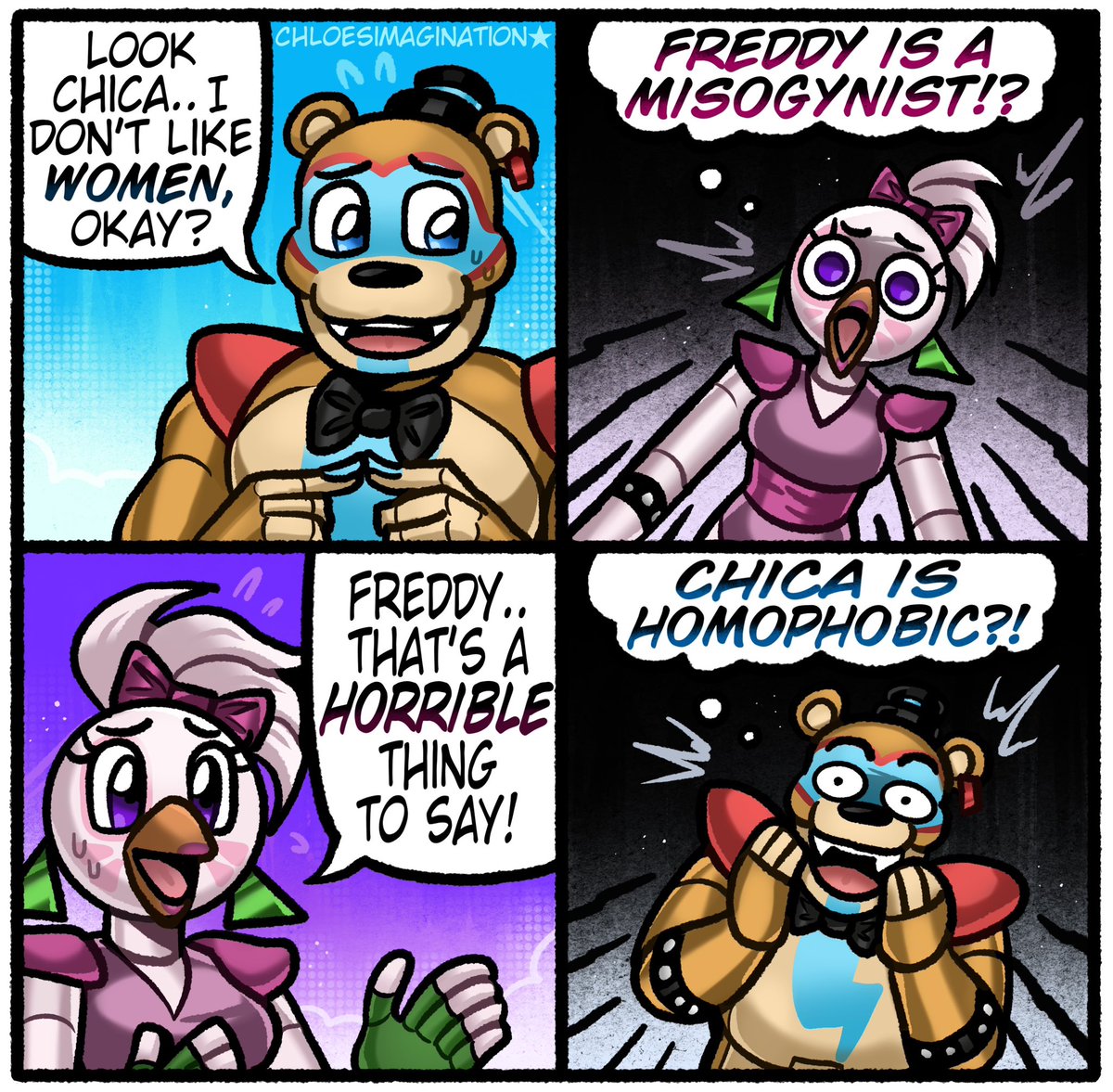 ChloeImagine's tweet photo. A misunderstanding at the pizzaplex in FNAF security breach.. https://t.co/WIsXmGuiVc