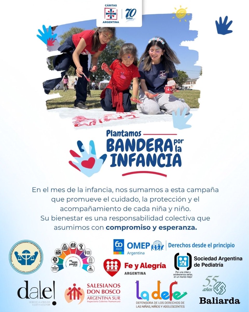 CaritasAR's tweet photo. Celebramos que más empresas y organizaciones se siguen sumando a la campaña #PlantamosBanderaPorLaInfancia uniendo esfuerzos para abrazar, cuidar y acompañar a cada niña y niño. https://t.co/HHs7DiNHnh
