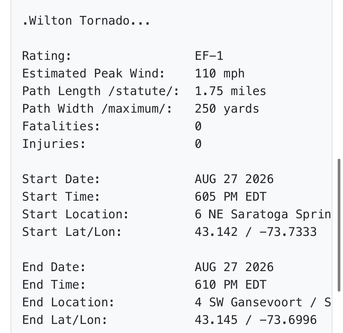JeremyCruzWX's tweet photo. NWS Albany has completed their surveys and two tornados have been confirmed from the supercell in Wilton, NY yesterday. A brief EF-1 and EF-0. I did document both, and that means I nabbed my first EF-0! #NYwx https://t.co/GqdASN2ykk