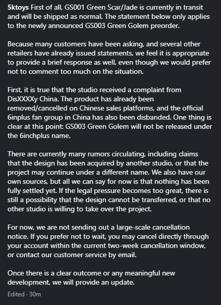 ToddManyNumbers's tweet photo. 5k has issued a Green Golem statement on their instagram.

I have included it in it's entirety as the second picture on this post.

I am currently not cancelling my pre order.

Source https://t.co/Z4gw7PmHrN https://t.co/Q7ME5tcZ2V