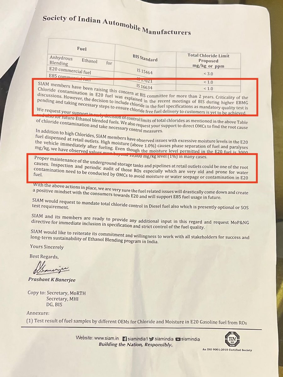 VishhalSJain's tweet photo. India was told E20 contamination was a two-pump problem. Now petrol sales have been stopped at 2,573 pumps.

The FACT. 

Chloride from incoming process water and chlorine-based pesticides is unavoidable in the final fuel ethanol product -A 2013 peer-reviewed Electrochimica Acta Paper 

The contamination risk was built into the chain. Complete removal is expensive.

“Beta Badhao Yojana” was built to enrich political children — not protect your engine.

🚨The Government of India | Modi Knew the risk. And it lied to 1.4 billion Indians. 

@tehseenp 

https://t.co/lXsKy1KP4z