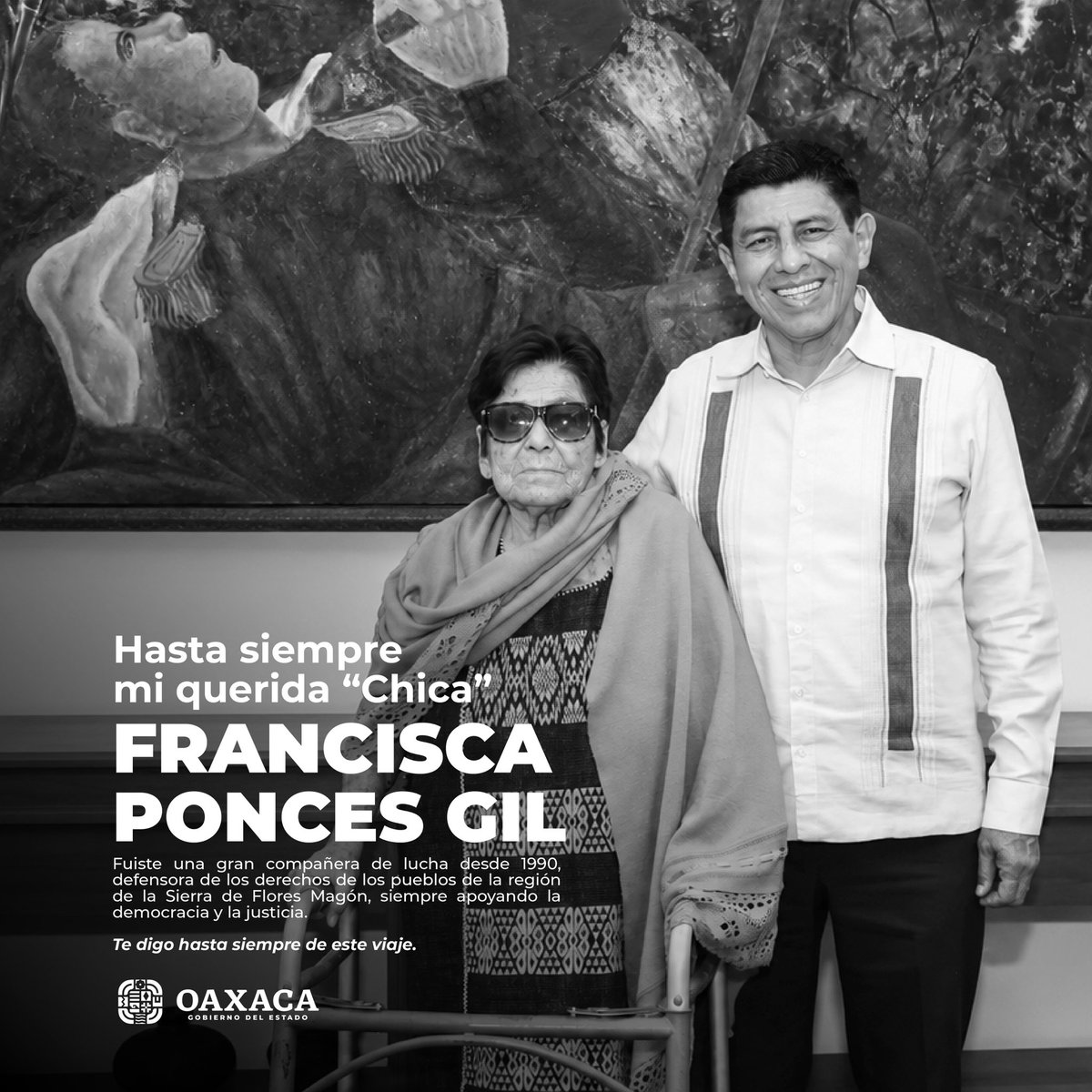 salomonj's tweet photo. Con profundo pesar despedimos a nuestra querida amiga y compañera de lucha, doña Chica Gil, quien falleció la noche del 27 de agosto de 2026 en Valerio Trujano, Oaxaca.

Tuve el privilegio de conocerla desde 1990, cuando compartimos el camino de la lucha social. Fue precursora de la lucha democrática y por la justicia en la región de la Sierra de Flores Magón de Oaxaca, dejando un ejemplo de compromiso, valentía y solidaridad.

Su memoria permanecerá viva entre quienes tuvimos el privilegio de caminar a su lado y compartir las causas por las que luchó.

Expresamos nuestras más sinceras condolencias a su familia, amistades y compañeros de lucha.

Que descanse en paz.