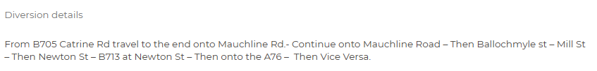 trafficscotland's tweet photo. @SWTrunkRoads ❗️UPDATE ⌚️20:53
🗺️#A76 Mauchline
⛔️The #A76 remains ⛔️CLOSED IN BOTH DIRECTIONS⛔️ due to a road traffic collision.
➡️A local diversion is still in place, details below👇
🚗Drivers should use caution on approach and expect delays.
Plan your journey at https://t.co/guU3RElWie https://t.co/ScxTcW2FbV