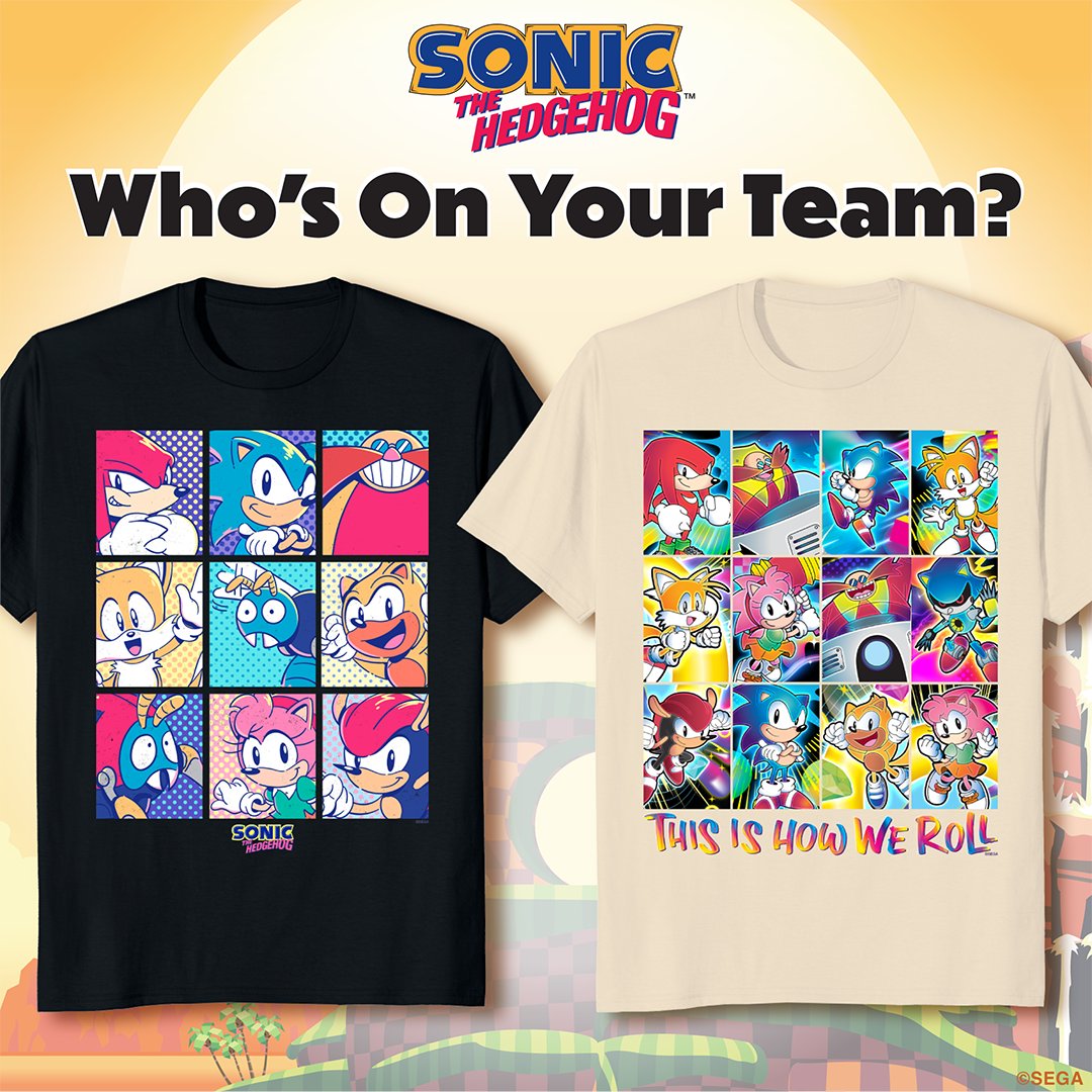 sonic_hedgehog's tweet photo. Your favorite Sonic characters, all lined up. Explore the new collection of Sonic panel tees, now available on Amazon: https://t.co/HLZpNmfzcG https://t.co/hIcbGtcFws