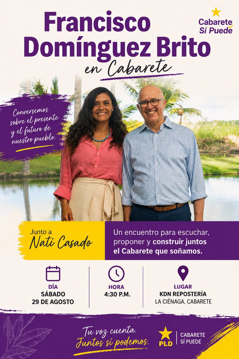 DominguezBrito's tweet photo. Nos vemos este sábado 29 de agosto, a las 4:30 p. m., en KDN Repostería, La Ciénaga, Cabarete, para compartir, escuchar y conversar con nuestra gente sobre el Cabarete que soñamos. ¡Cabarete sí puede! https://t.co/WTmNT7fSPy