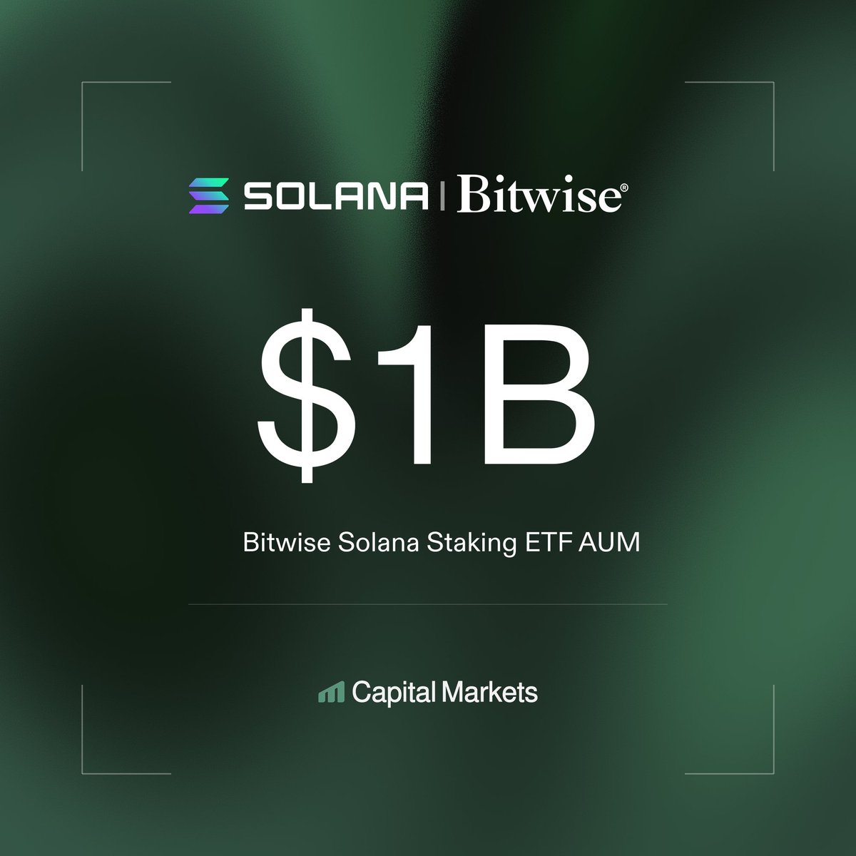 capitalmarkets's tweet photo. .@Bitwise Solana Staking ETF has reached $1 billion in AUM just 10 months after launch, becoming the first Solana ETF to hit the milestone. https://t.co/Bcw41djMap