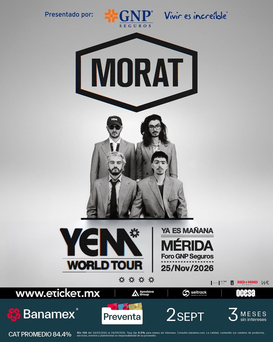 moratinsider's tweet photo. 🇲🇽| Nuevas fechas para morat en CDMX, Veracruz, Mérida y Queretaro. https://t.co/1Wy6QGfzd7
