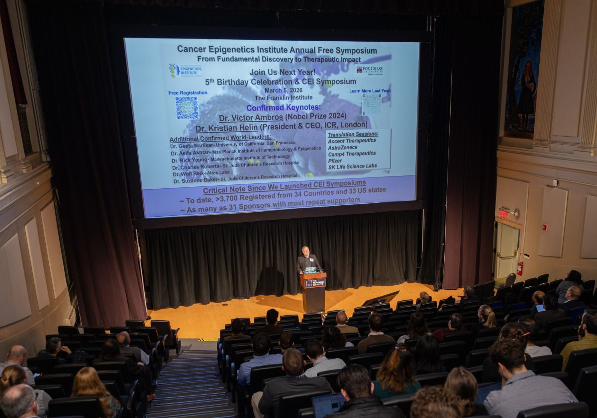 FoxChaseCancer's tweet photo. More than 750 participants from 20 countries came together for Fox Chase’s @CeiFccc Cancer Epigenetics Institute Symposium, celebrating five years of collaboration and discoveries that could help advance cancer care. Read more: https://t.co/USf2DfvZYG https://t.co/hjBgIzU0Hb