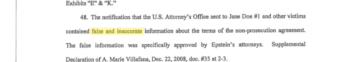 epsteinsearchin's tweet photo. Federal prosecutors sent Jeffrey Epstein's victims a letter explaining his deal in July 2008.

It never mentioned the non-prosecution agreement.

What it did tell them was false. Epstein's own attorneys had approved the false information. https://t.co/4uawFE7C8a