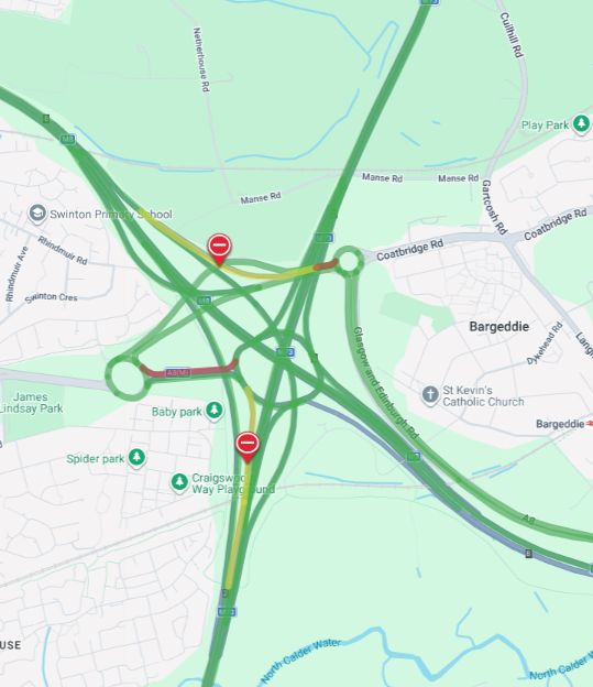 trafficscotland's tweet photo. ❗️UPDATE ⌚️21:39
🗺️#M73 J2 (Baillieston)
⛔️The #M73 is now ⛔️CLOSED IN BOTH DIRECTIONS⛔️ due to a police incident.
🚗Traffic is able to exit at the off slips and re-join the #M73 via the on slips.
Plan your route before setting off at https://t.co/guU3RElWie
@SWTrunkRoads https://t.co/zhOiRoolOv