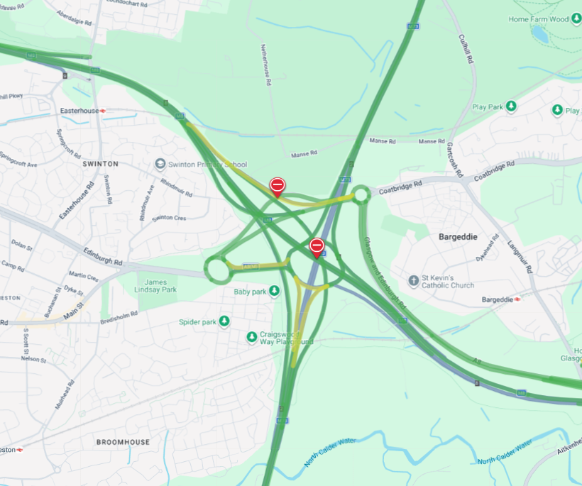 trafficscotland's tweet photo. ❗️UPDATE ⌚️21:50
🗺️#M73 J2 (Baillieston)
⛔️The #M73 is now ⛔️CLOSED IN BOTH DIRECTIONS⛔️ due to a police incident.
⛔️The #M8 J8 E/B off slip is also CLOSED.
🚗Traffic is able to exit at the off slips and re-join the #M73 via the on slips.
#PlanAhead
@SWTrunkRoads https://t.co/uPHrdK3820