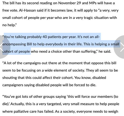 ddhitchens's tweet photo. Before the first assisted dying vote, supporters (here Sadik Al-Hassan MP) were saying this kind of thing. “40 patients per year.”

Today the government revised its upper estimate for applications per year, to 10,428.

Time and again, the bill has been misunderstood and mis-sold. https://t.co/3Tv7PEmw8g