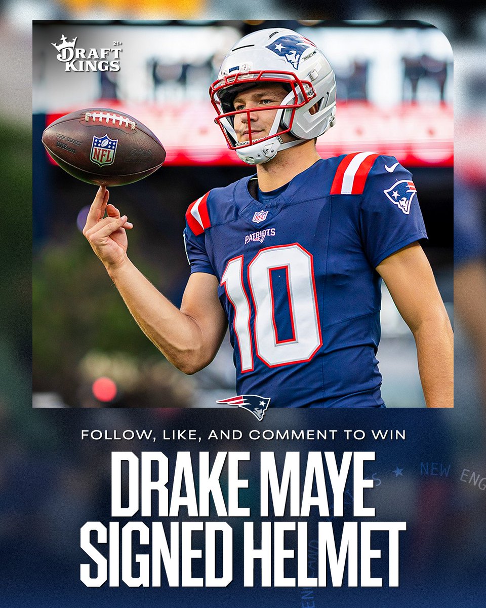 Patriots's tweet photo. A @DrakeMaye2 birthday giveaway!

Like, follow @DKSports &amp; comment for the chance to win a signed helmet: https://t.co/yVaj3O3pKE https://t.co/if6Gh0TDc6