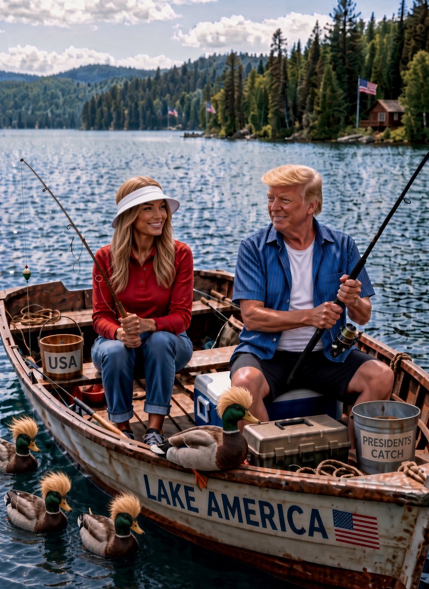 NoDMsPerfavore's tweet photo. Wouldn’t it be hilarious if President Trump &amp; @FLOTUS were seen fishing on Lake America 😂 https://t.co/RLhFnw0u6C