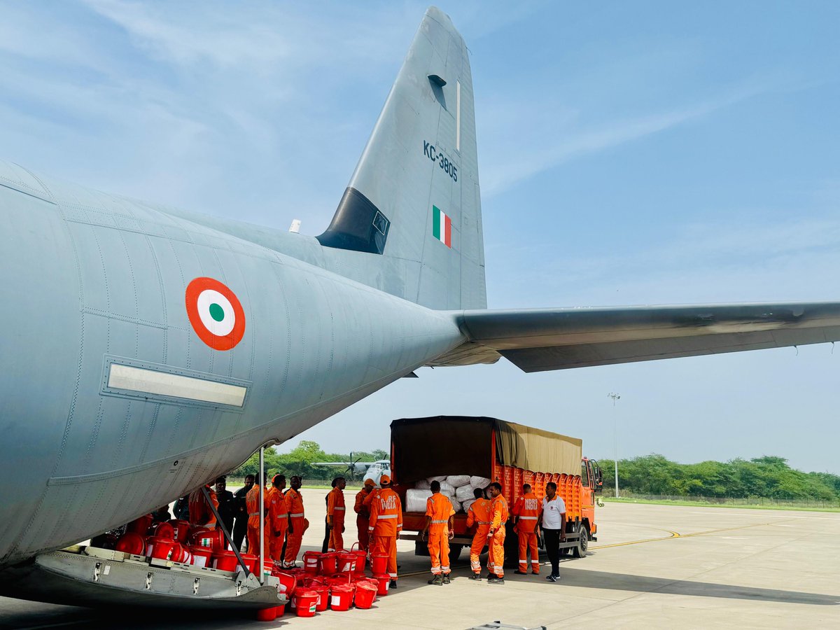 IAF_MCC's tweet photo. Continuing HADR efforts in Nepal.
An Indian Air Force C-130 aircraft has departed with 10 tonnes of essential relief supplies, including medicines and food items, to support those affected.
#Nepal #HADR #HADROps #IndiaNepal #NeighbourhoodFirst
@DefenceMinIndia @SpokespersonMoD @HQ_IDS_India @adgpi @indiannavy @NDRFHQ
@air_veterans