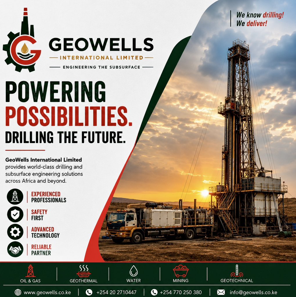 Geowellsltd's tweet photo. Powering possibilities. Drilling the future.

World-class drilling. Advanced technology. Safety first. African capability.

Across Oil &amp; Gas, Geothermal, Water, Mining and Geotechnical solutions - GeoWells delivers.

#GeoWells #Engineering #Africa https://t.co/MIURdubOqT