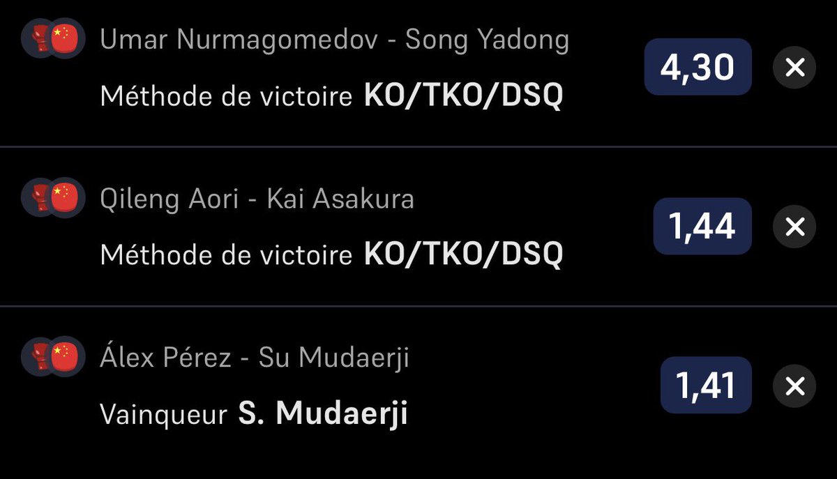 OCTOPRONO's tweet photo. UFC SHANGHAI 🥊 

📉Pari combiné @ 8.73

🇷🇺 U.Nurmagomedov vainqueur par ko/tko
🇨🇳 Q.Aori vs 🇯🇵 Asakura issue du combat Ko/Tko
🇨🇳 S.Mudaerji vainqueur ML 

Dispo sur Winamax 🟢

À demain matin 9h les bg 

#UFCShanghai #TeamParieur https://t.co/rBeDJ60xPc