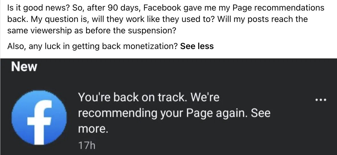 Facebook page recommendations restored after 90 days