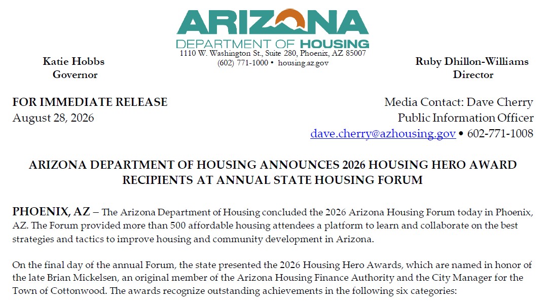 AZHousing's tweet photo. On the final day of the 2026 Arizona Housing Forum today and on behalf of the state, ADOH Director Ruby Dhillon-Williams (on the right) presented the six prestigious 'Housing Hero' Awards. Click for a list of award winners and details on each project!
 https://t.co/NpXOOkTC6d https://t.co/qv0oyoSU90