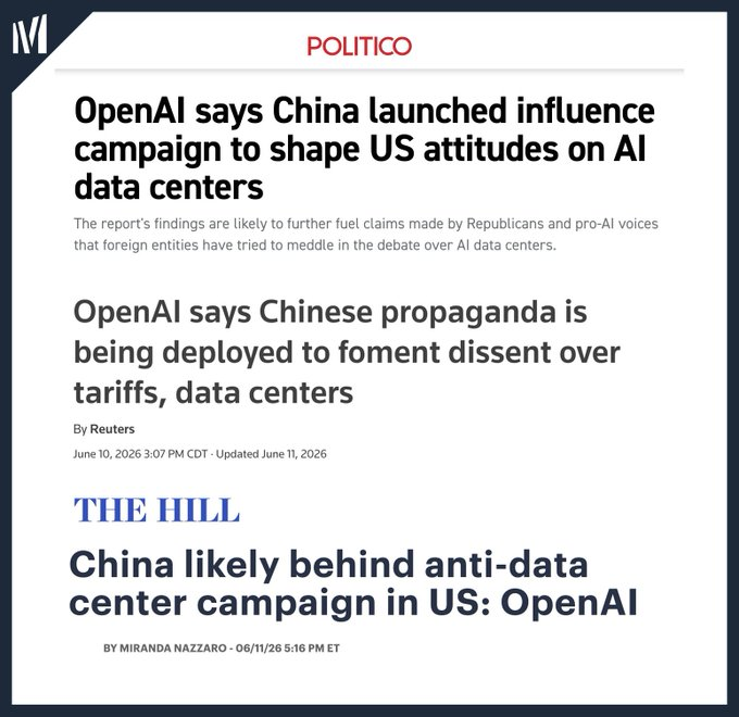 tyler_johnston's tweet photo. Good to see Business Insider getting to the bottom of this.
In summary: a small handful of bots (0.1% of the total!) posted about data centers a few times to nobody, and this solicited many insane headlines after *two separate AI companies* lobbying teams promoted said story, two months apart.
Why didn't any of the other outlets running this stuff ask these important questions?
https://t.co/Pw7qIUGYWF