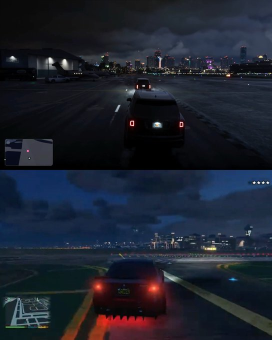 gtavileaks__'s tweet photo. GTA 6 vs GTA 5:  La diferencia de noche es increíble. https://t.co/PJgS5gTe0w