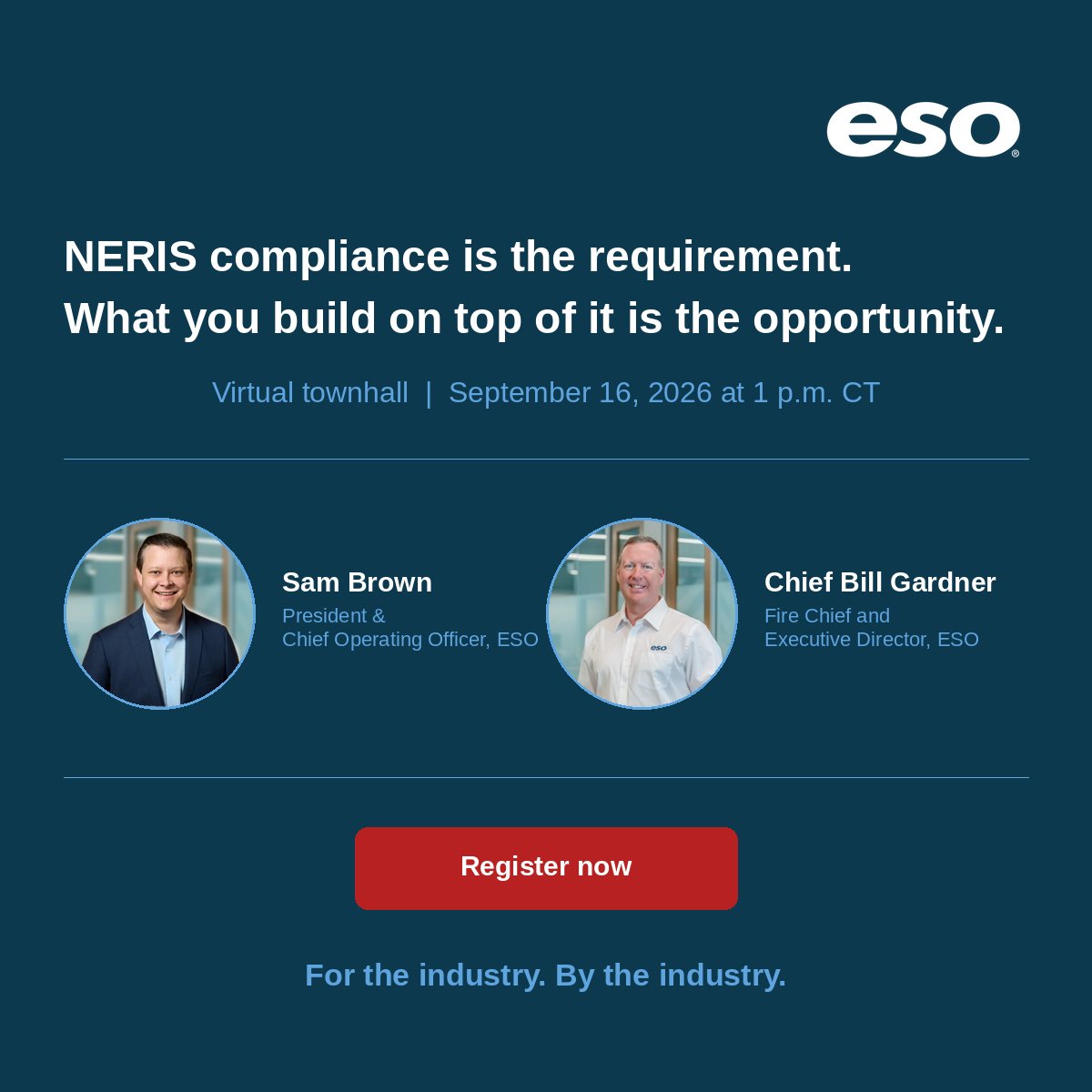 ESO_Solutions's tweet photo. Join Chief Bill Gardner and Sam Brown of ESO live Sept. 16, 1 p.m. CT for the NERIS Virtual Townhall with live Q&A.
Register: https://t.co/N1DvoiLAfx
#NERIS #FireEMS #PublicSafetyData https://t.co/LSp80PcVG0