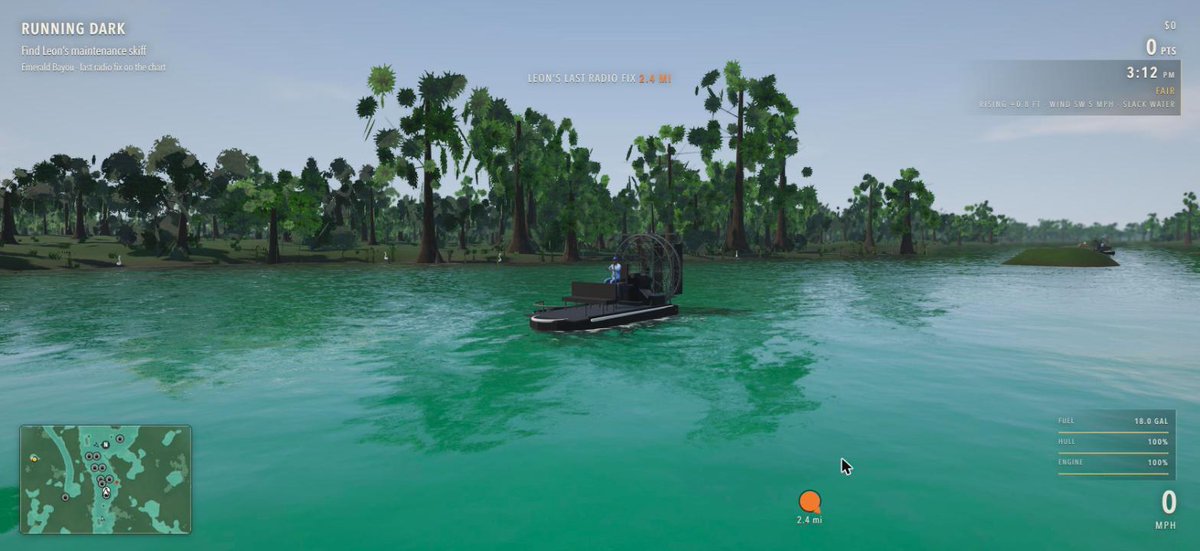 CtrlAltDwayne's tweet photo. As promised, that bayou game I started building using @threejs  inspired by the GTA 6 bayou scene is open source: https://t.co/RWwqkGUY3x has a living world and continues to grow. Alligators, missions, people fishing, other boats, day/night and more. https://t.co/CjfxDEc1pH