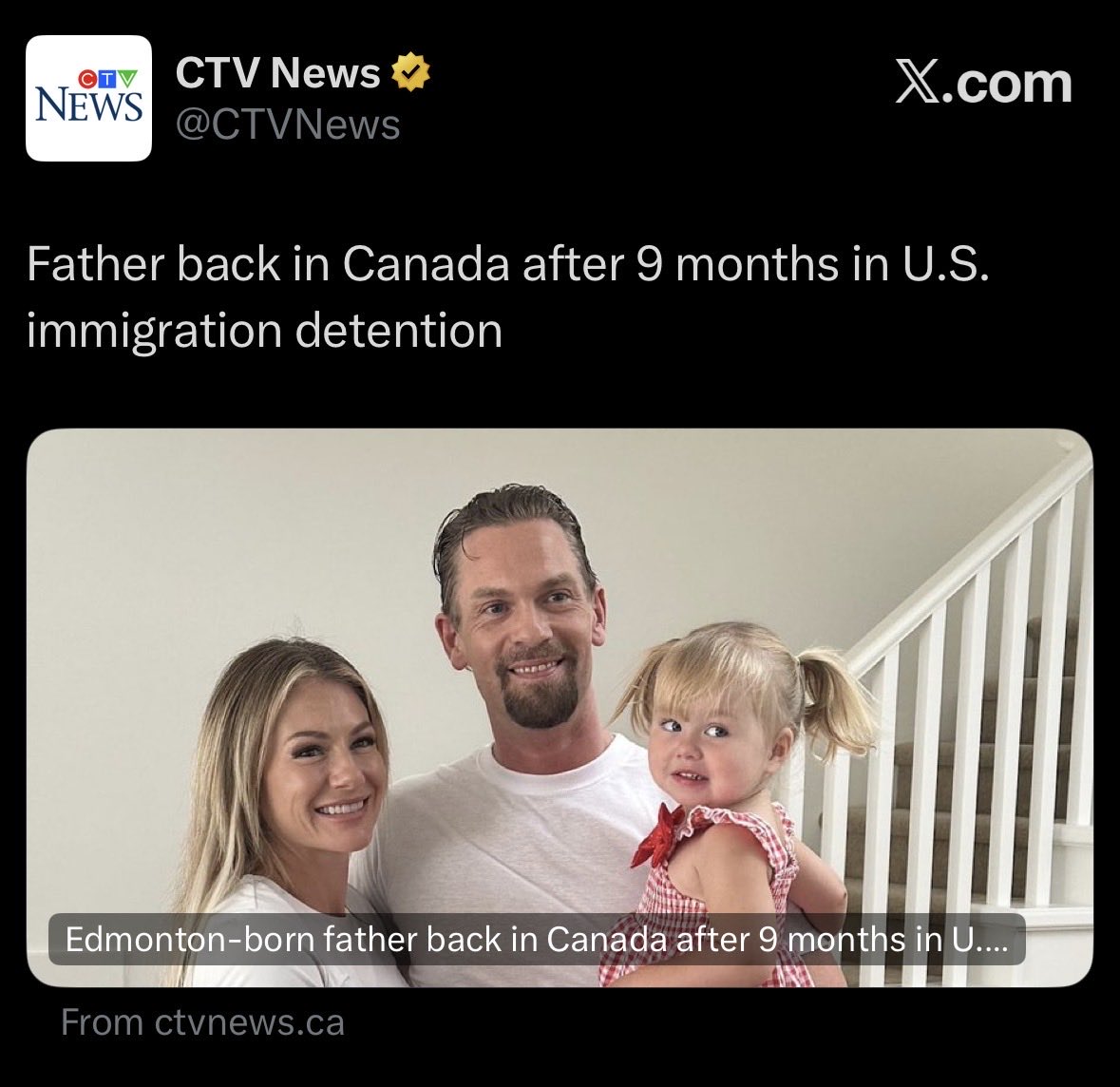 mapleblooded's tweet photo. Here we go again. CTV keeps trying to frame these “Canadians” as martyrs.

What really happened is he spent 22 years in the USA, got convicted of possessing drugs, had two kids, and never applied for citizenship.

He never wanted to come back to Canada. https://t.co/HrMdHnL4sh