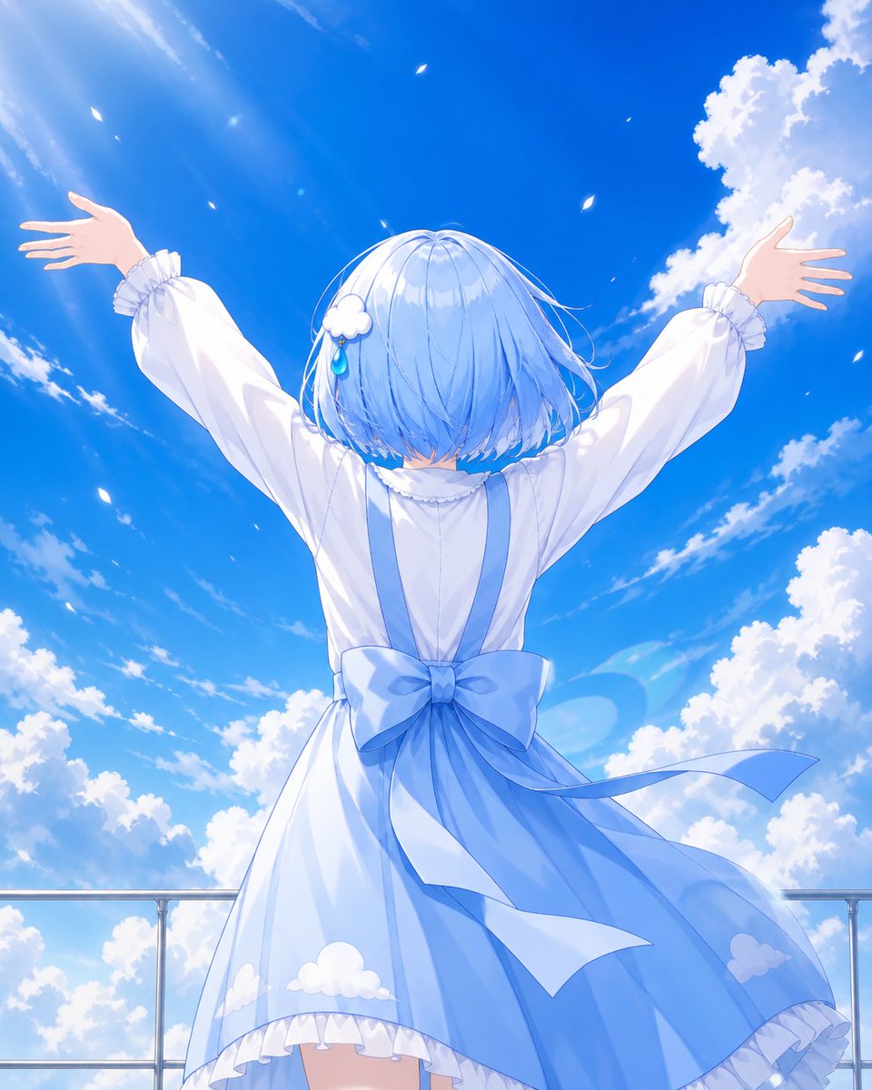 sora_icon's tweet photo. わぁ……今日もいい空☁️✨

思いっきり手を伸ばしたら、
雲まで届きそう。

#AIイラスト #オリジナルキャラクター #そら https://t.co/GmqJ03qO5L