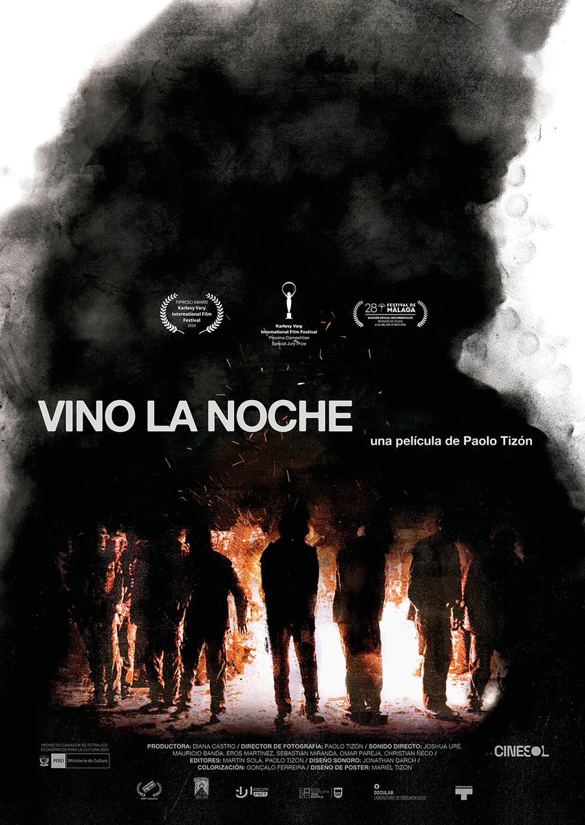 MarialeBernedo's tweet photo. Es la primera vez que Perú envía un documental como su candidata a los Premios Óscar y Goya: "Vino la noche", de Paolo Tizón. En el cine peruano reciente, la experimentación y escape a las convenciones se ha dado en la no ficción. Aquí siempre fan del documental peruano.🍷 https://t.co/RstbTwssBu
