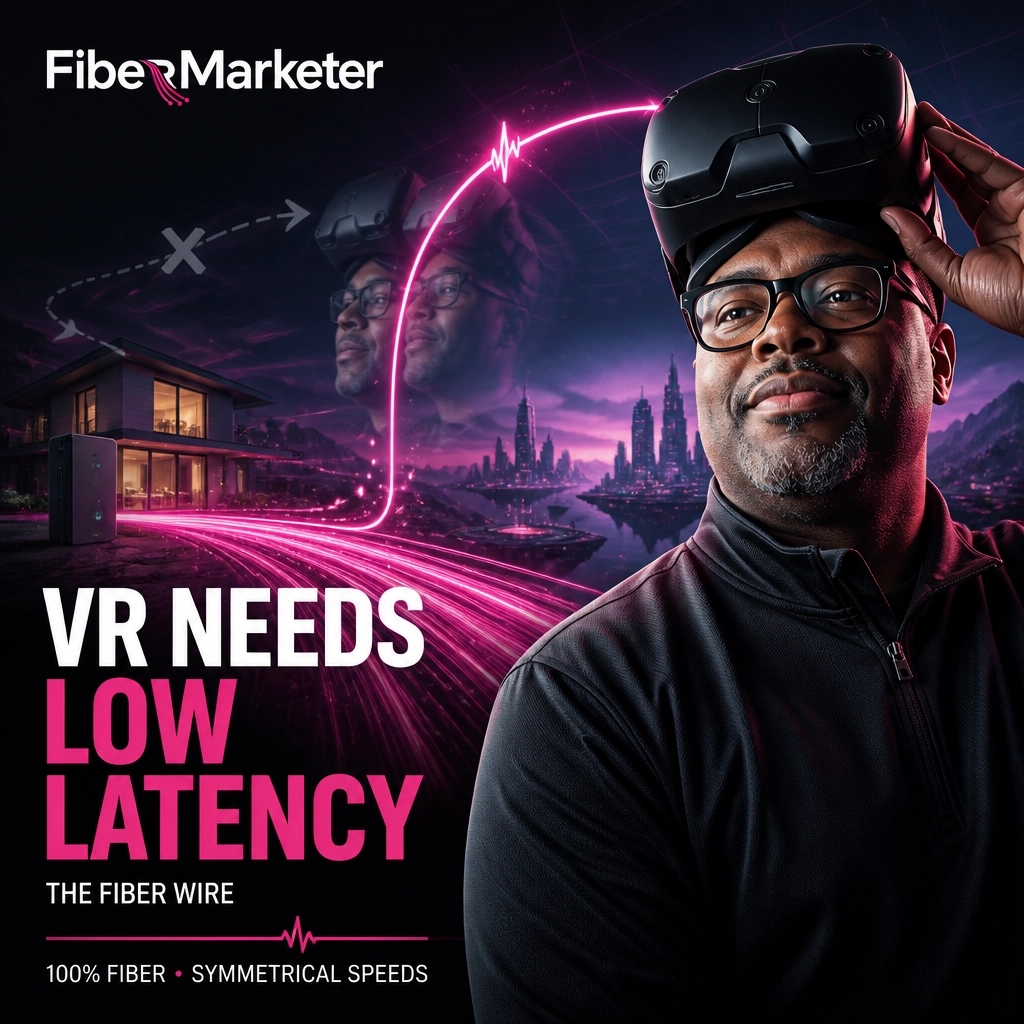 Kareemisai's tweet photo. VR needs near-instant feedback: move your head, and the world must follow. Lag creates stutter: and motion sickness. 100% fiber delivers ultra-low latency + symmetrical speeds. Reply “FIBER” to check eligibility. https://t.co/MaDXwCRGWZ