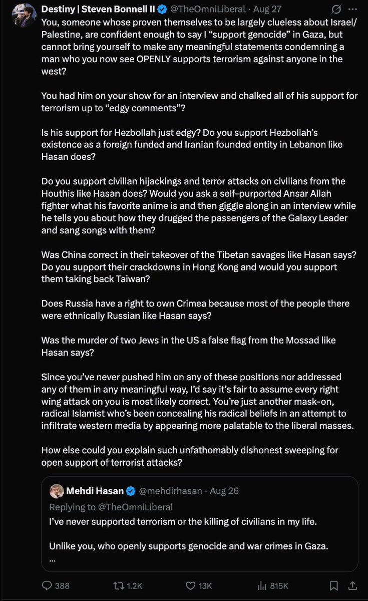 Awk20000's tweet photo. Mehdi Hasan answers questions and explains why he won’t be engaging further with Destiny after Destiny accused him of being another “mask-on radical Islamist” due to his Hasan sweeping https://t.co/1LZGvoVIJv