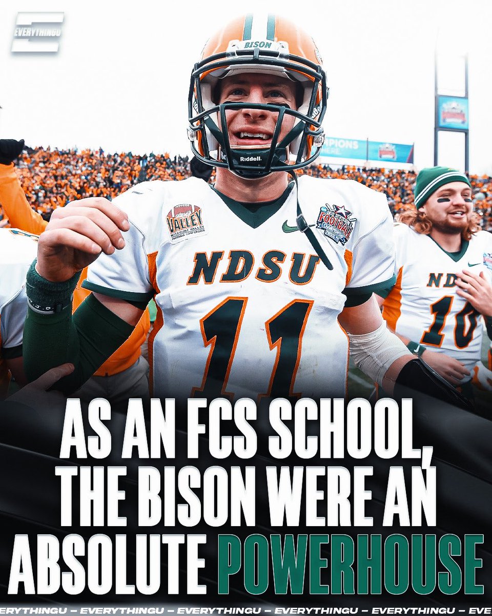 everythinguco's tweet photo. The North Dakota State Bison begin their journey as an FBS team tomorrow 🦬 

Arguably the greatest FCS team of all time, NDSU officially left the FCS after 10 National Championships in 21 seasons and will now be in the Mountain West.

Who’s ready to watch the Bison take on Jacksonville State tomorrow 👀