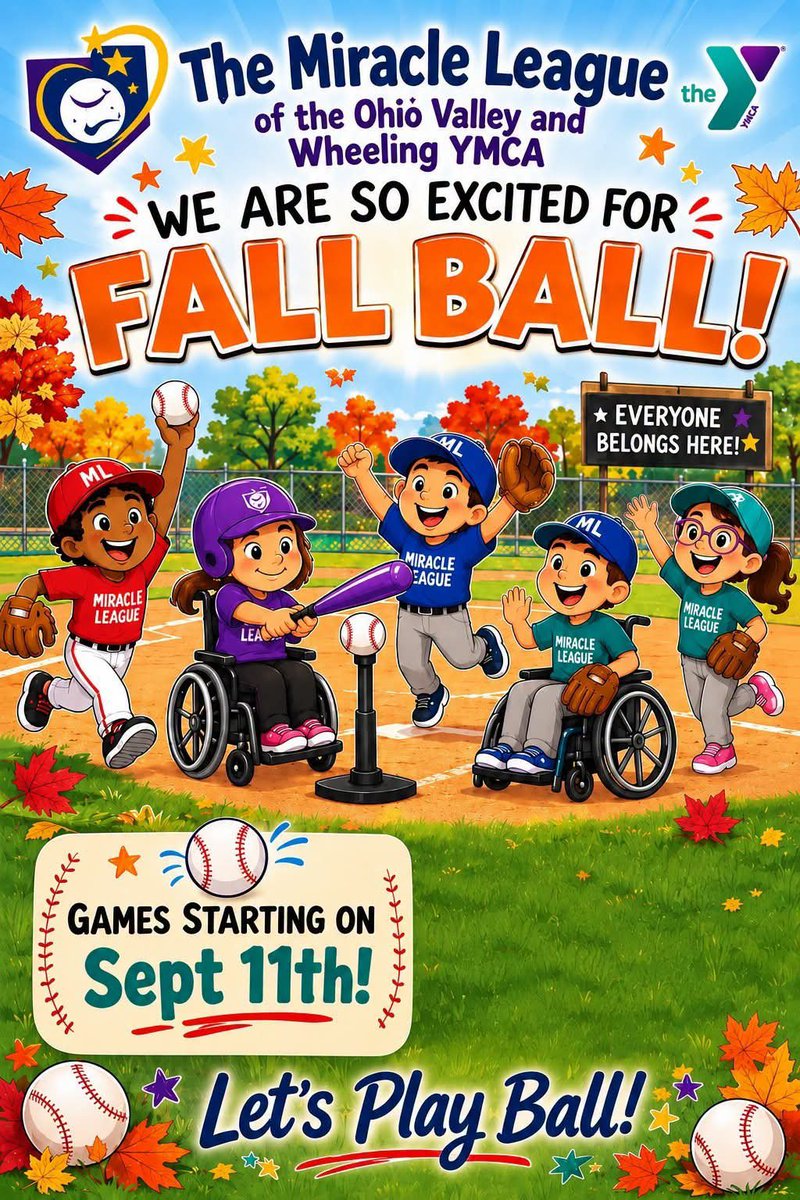 MApplegarth2027's tweet photo. Miracle league of Wheeling fall season starts soon at I-470 feilds.   Come out and share your love of the game with some of the most amazing athletes on 🌎.  #miracleleauge #softball #baseball https://t.co/d7kAhVFRW4