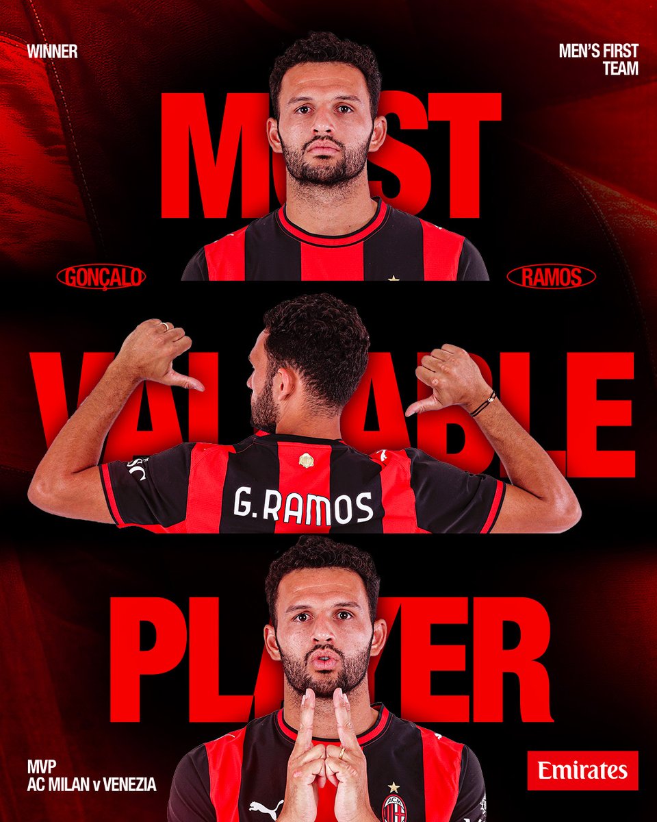 acmilan's tweet photo. It just had to be! Thoroughly deserved, Gonçalo ❤️‍🔥

Brought to you by @emirates https://t.co/NN7PCarQD3
