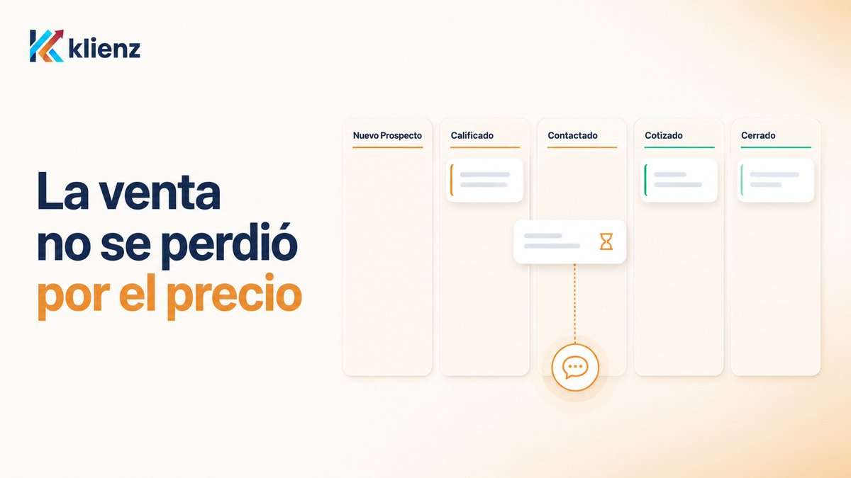 EmmanuelKatian's tweet photo. Un cliente escribe por WhatsApp.

Alguien responde, pero nadie registra qué pidió ni cuándo volver a contactarlo.

La venta no se perdió por el precio. Se perdió por falta de seguimiento.

Klienz convierte cada conversación en una oportunidad con responsable y próxima acción. https://t.co/QVxXUXiXfj