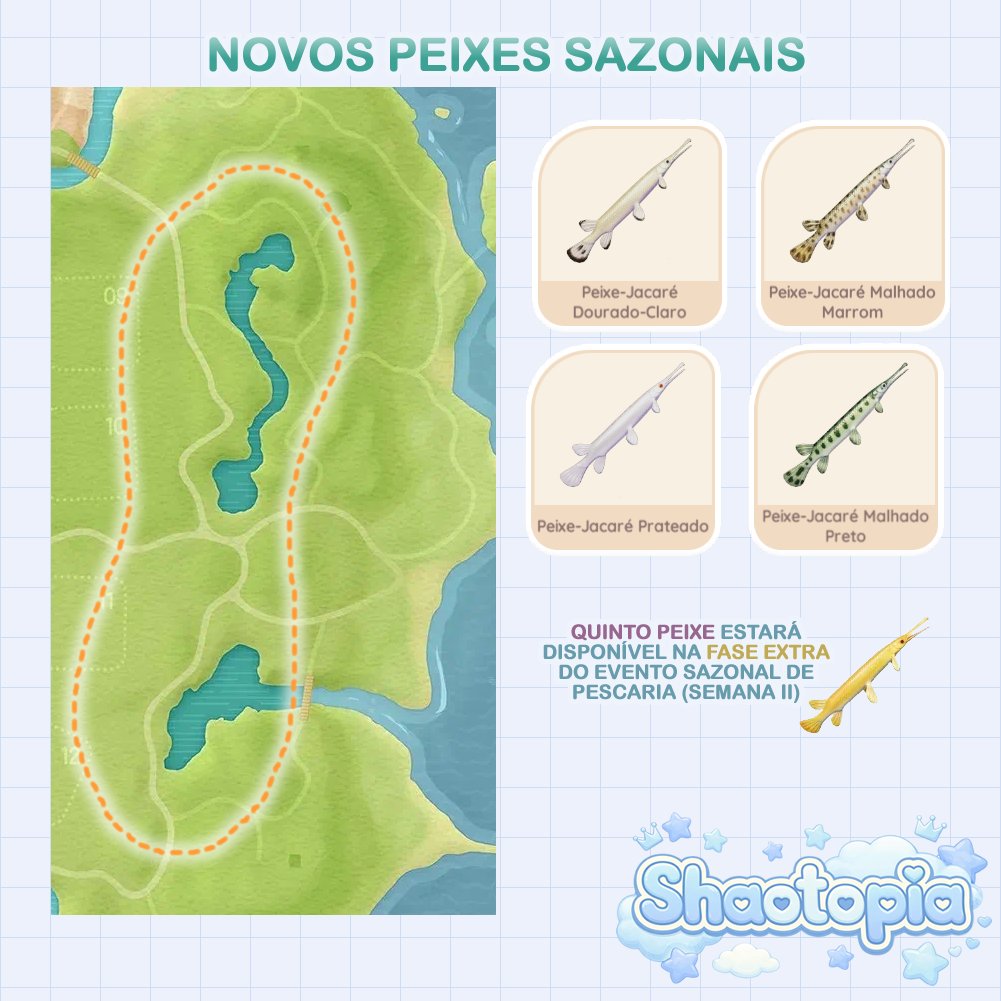 shaotopia's tweet photo. 🐟 Novos Peixes Sazonais!

Encontre 4 novas espécies (de um total de 5) da temporada 'Chamado dos Ancestrais' nas localidades no Lago Florestal 🌳

Quinta espécie: Semana II (evento - fase extra)

#Heartopia #ハートピア https://t.co/DipeEqboYr