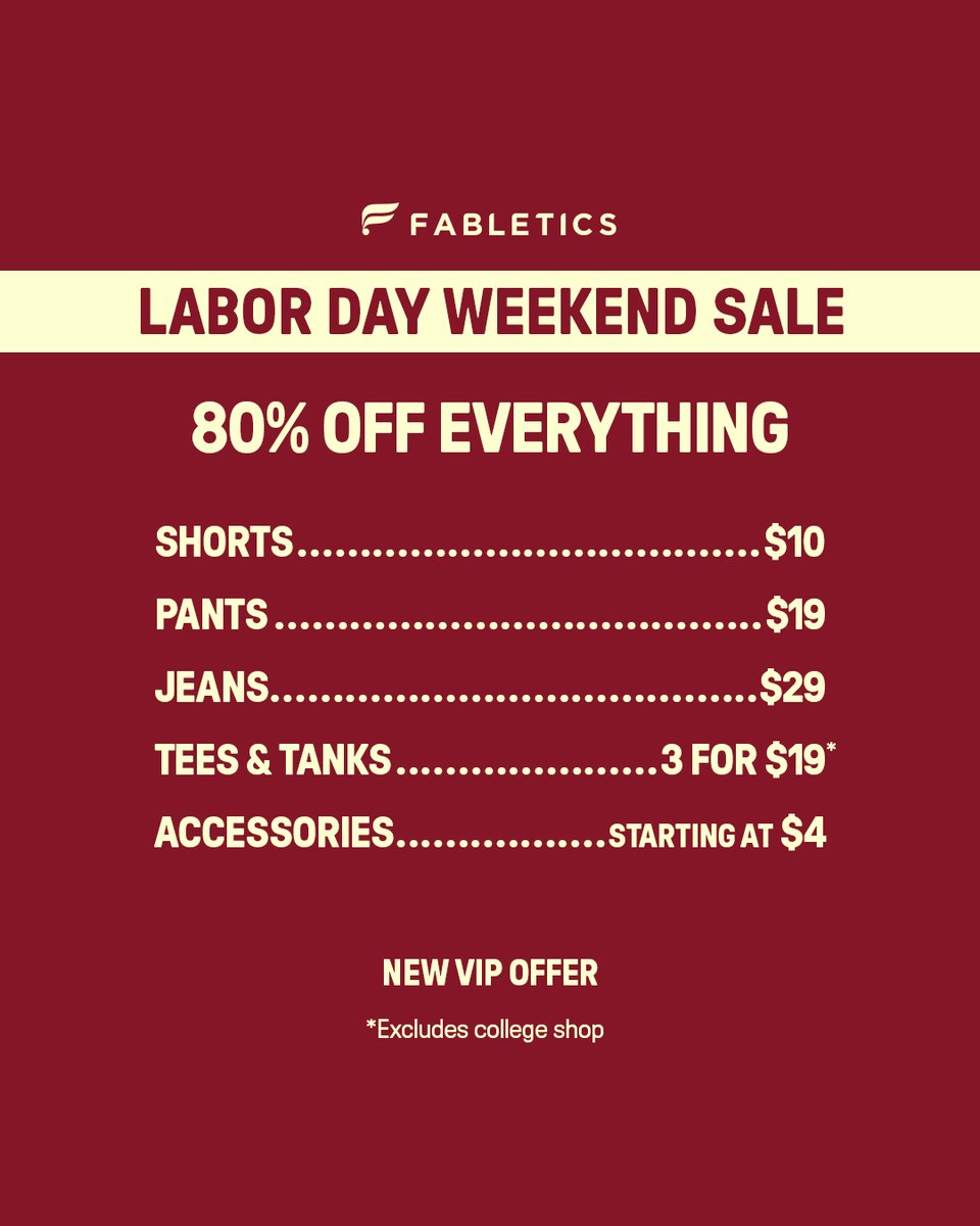 fabletics_men's tweet photo. The Labor Day Sale is HERE! Shop this exclusive introductory offer on all things Fabletics when you click NOW.