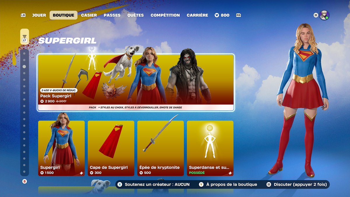 Lupio93's tweet photo. Supergirl is back to the item shop ! https://t.co/yjO16qE1G2