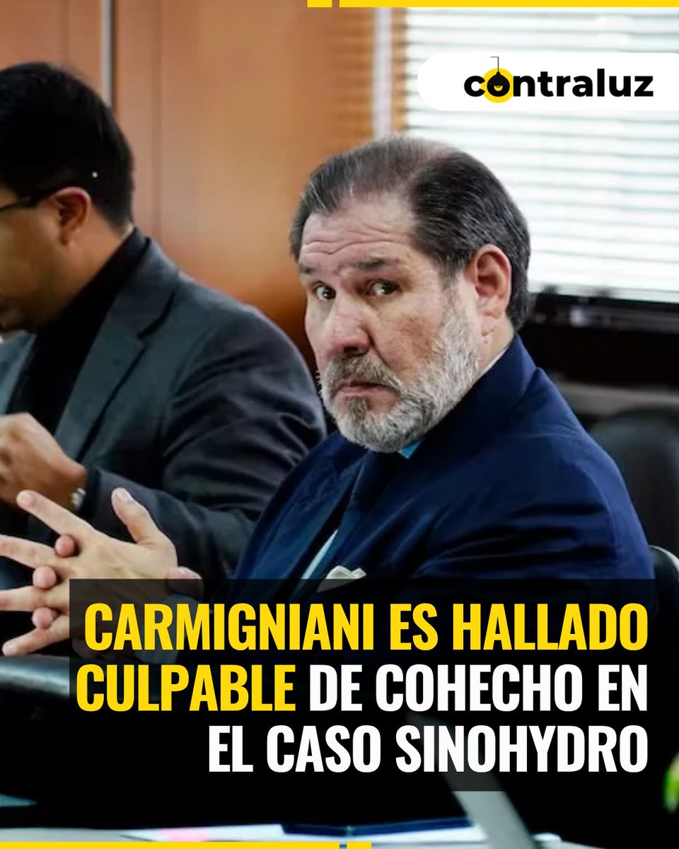contraluzec_'s tweet photo. #CÓMPLICE | El Tribunal de la Corte Nacional de Justicia declaró probada la responsabilidad penal de Eduardo #Carmigniani en calidad de cómplice del delito de cohecho.
Carmigniani, abogado que estuvo vinculado profesionalmente a Conto Patiño, fue llamado a juicio y la Fiscalía sostenía que él y el también abogado Carlos Almeida habrían intervenido en la estructura societaria y financiera utilizada para dar apariencia legal y movilizar parte de los recursos provenientes del esquema de sobornos de #Sinohydro.
La Fiscalía señaló además que Carmigniani habría recibido al menos USD 2 millones procedentes de esos recursos.