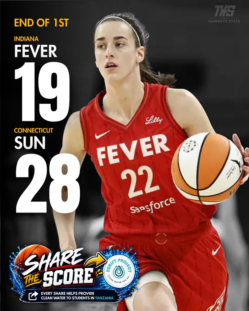 OurHawkeyeState's tweet photo. Connecticut 28, Indiana 19.

A rough opening quarter for the Fever — 29% from the floor and 7 turnovers.

Caitlin Clark leads Indiana with 6 points. 

Presented by @PurifyProjectTZ https://t.co/vjjume4bTy