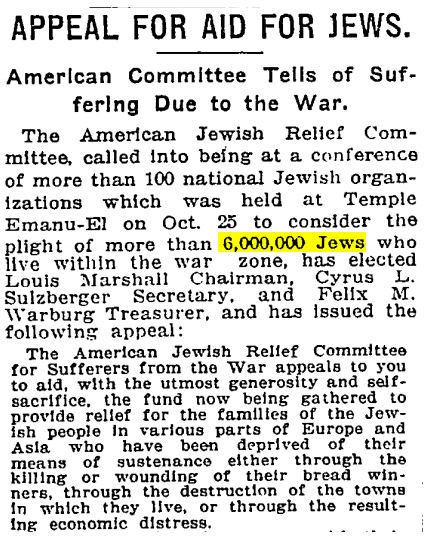 morgonjo's tweet photo. @RobertMGHowes @gisbert_ruben 1914: New York Times - December 2, 1914 - Backup
El baño de sangre de la Primera Guerra Mundial acababa de empezar y los Judíos ya lloriqueaban sobre "6.000.000 de Judíos" que estaban en peligro. https://t.co/S3P38I4BnD