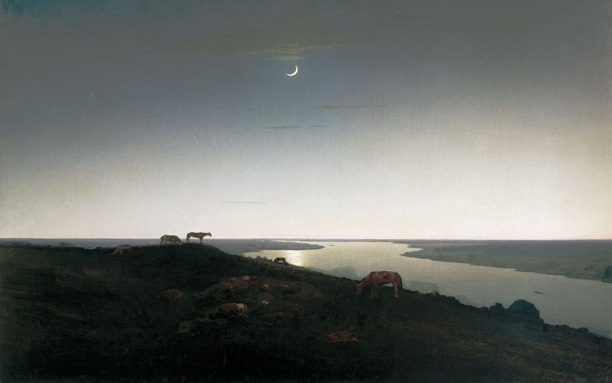 twilight_art's tweet photo. アルヒープ・クインジ《夜に草を食む馬》1908年頃、ロシア美術館 https://t.co/kaalDtMRSU