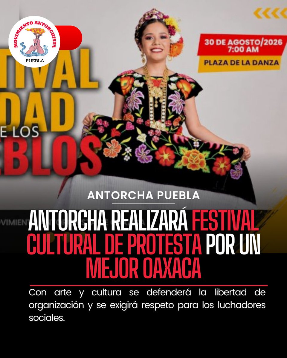 AntorchaPuebla_'s tweet photo. #AntorchaComunica 📌📰 || Antorcha realizará Festival cultural de protesta por un mejor #Oaxaca 🔥🎊

“Queremos que nuestros pueblos estén unidos, porque solamente unidos y organizados podremos enfrentar los grandes problemas que padecemos”.

https://t.co/5eEKgVIWoC https://t.co/QT8Rr8YdzY