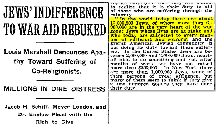 morgonjo's tweet photo. @RobertMGHowes @gisbert_ruben 1915: New York Times - January 14, 1915 - Backup
El líder judío Louis Marshall proclama: "En el mundo de hoy hay alrededor unos 13.000.000 Judíos, de los cuales más de 6.000.000 están en el corazón de la zona de guerra. https://t.co/B97oPryAdV