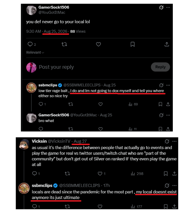 NotAklo's tweet photo. ngl bro im confused on whether you attend your local, or if it died over the course of two days and doesnt exist!!😭🥀

No, this image doesn't speak for itself; it speaks for the person who created it, whose entire channel consists of only negativity-centered videos.

I've only seen hostility from smash online these days. I think it's cool when you upload tournament clips and positive things. But if you take issue with hostility, you should definitely stop contributing to it by highlighting negativity and using snappy, crude language all the time.