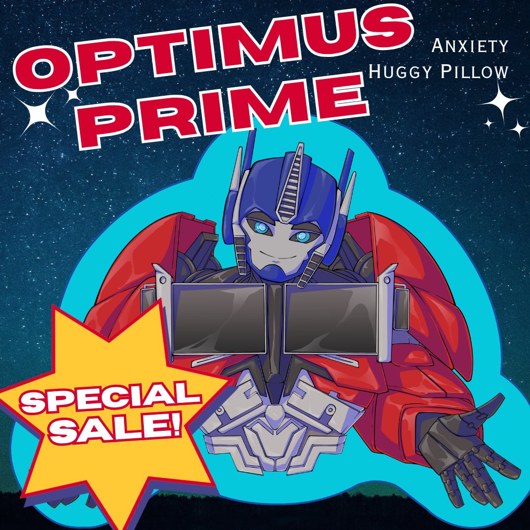 stealbeltradial's tweet photo. In honor of the great Peter Cullen’s passing, the Optimus Prime anxiety huggy pillow is now on sale at a special $10 discount in hopes he can bring comfort to many more people. https://t.co/IZQFWpsQSo